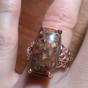 Matrix Fire Opal 14K Rose Gold Over Copper Solitaire Ring (Size 6)